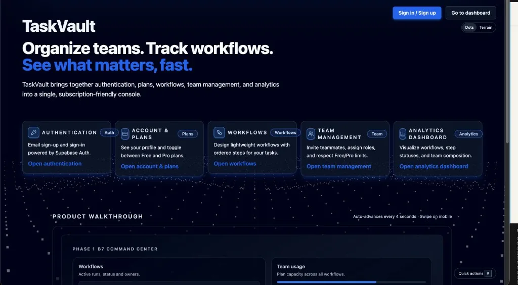 TaskVault — workflow hub screenshot