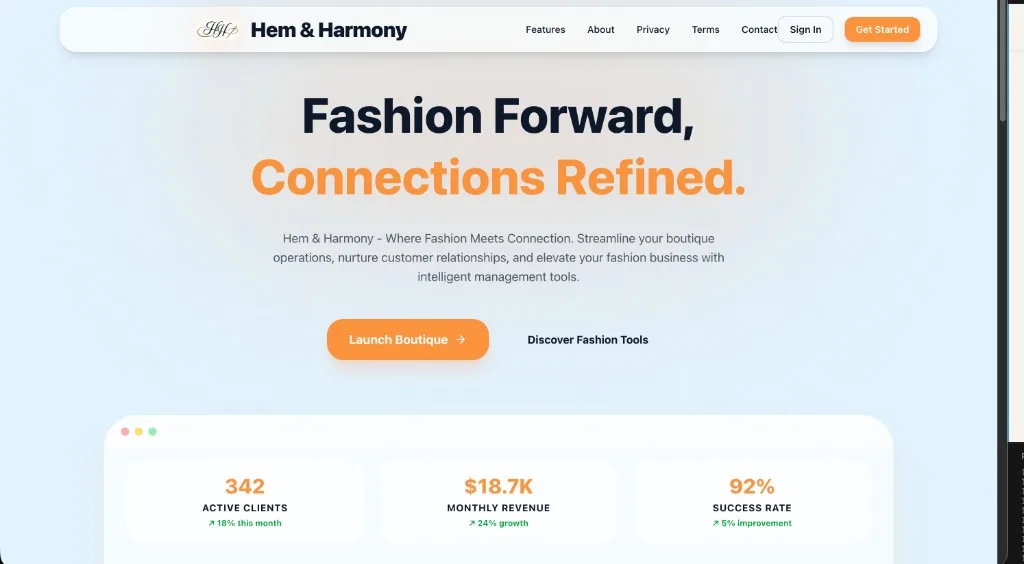 Hem & Harmony — internal CRM screenshot